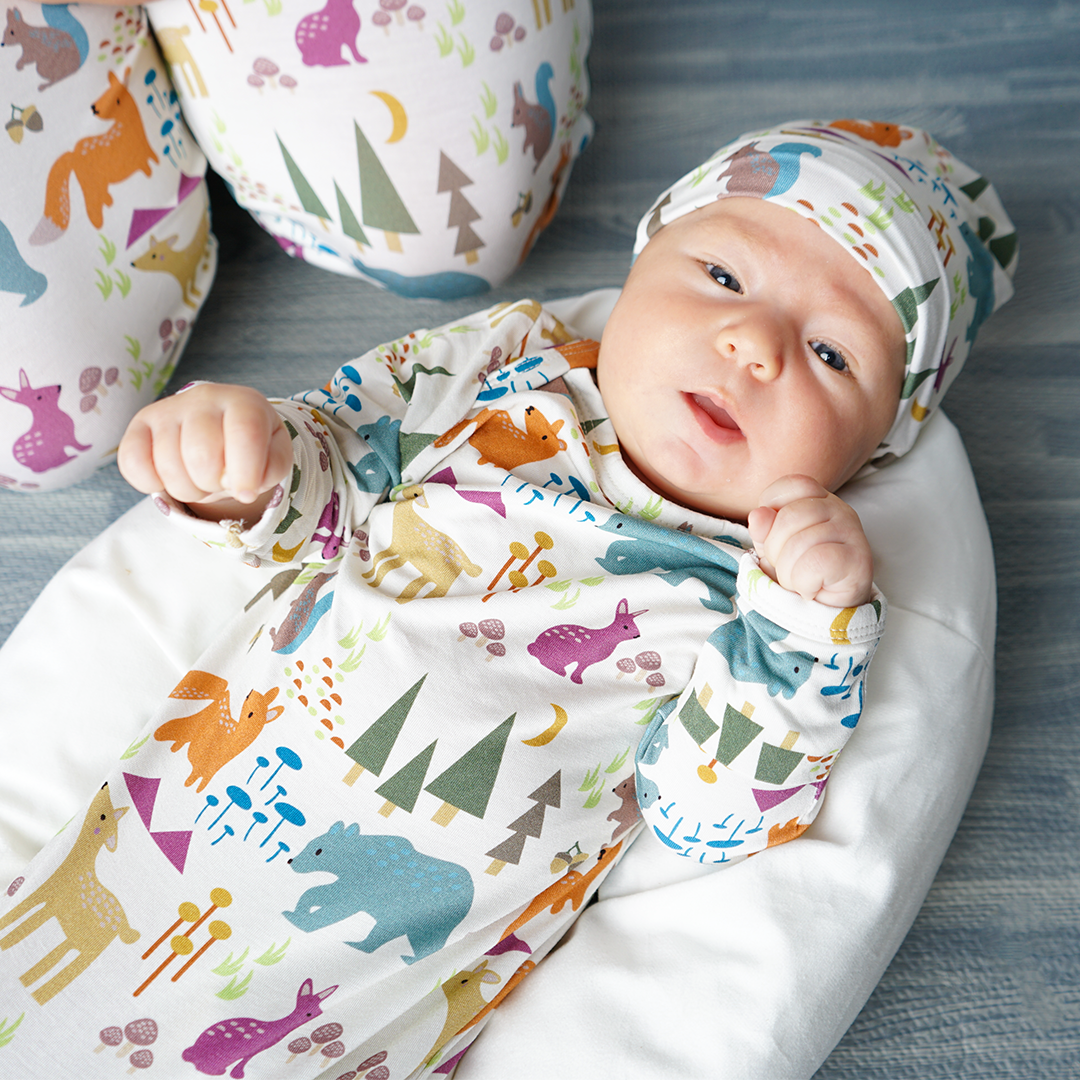 Forest Friends Bamboo Swaddle Knotted Gown