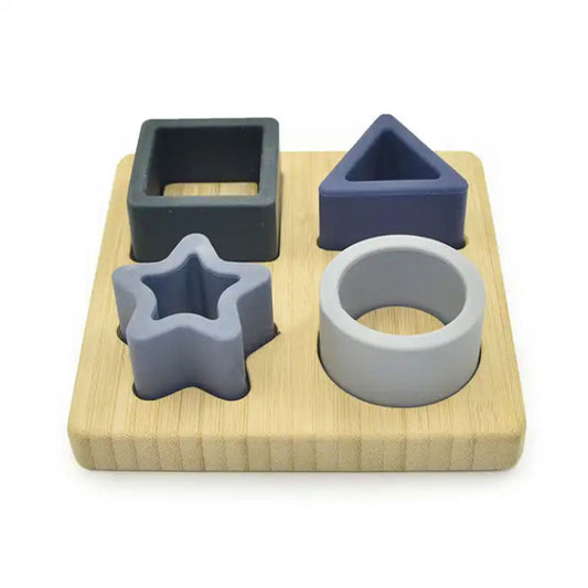Lucy's Room Silicone Blue Shapes Puzzle With Bamboo Board