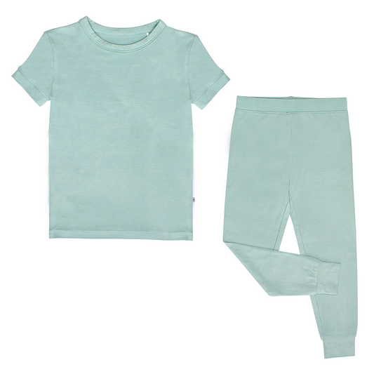 Blue Surf Two-Piece Bamboo Short Sleeve Kids Pajama Pants Set