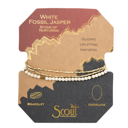 Delicate Stone Bracelet/Necklace - White Fossil Jasper, Stone of Nurturing