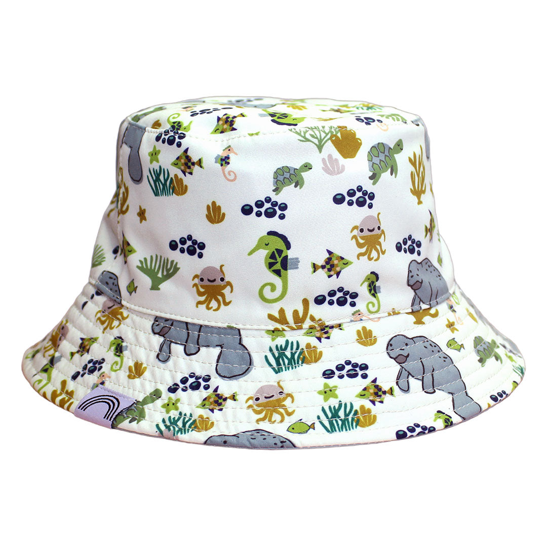 Reversible Manatee Kids bucket Hat in a white background 