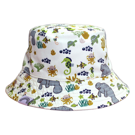 Reversible Manatee Kids bucket Hat in a white background 