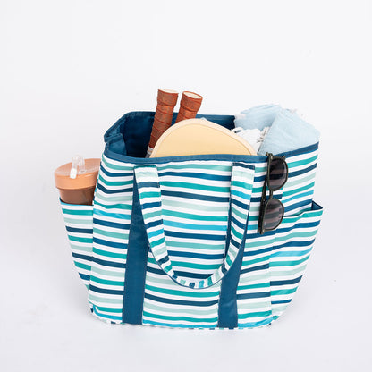 Sea Stripes and Ocean Blue Reversible Beach Bag