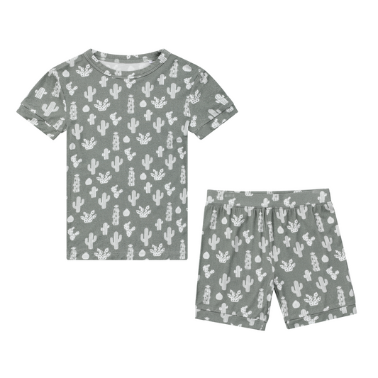 Stay Sharp Cactus Viscose Bamboo Short Sleeve Kids Pajama Shorts Set